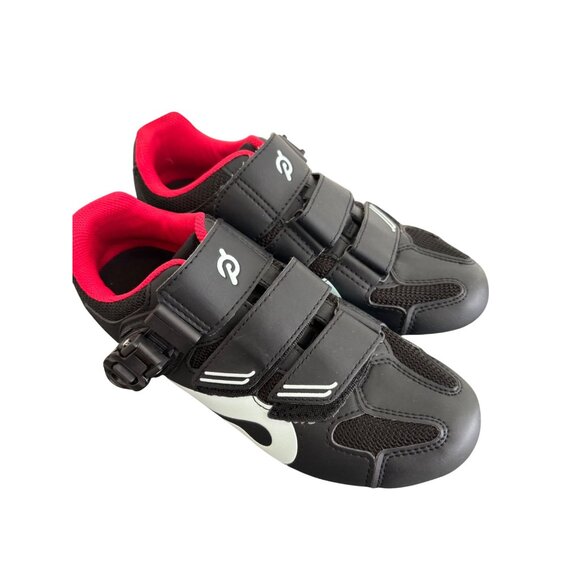 Peloton Cycling Shoes Black Red Trim & Cleats Size 38 Adjustable Straps - Picture 2 of 12